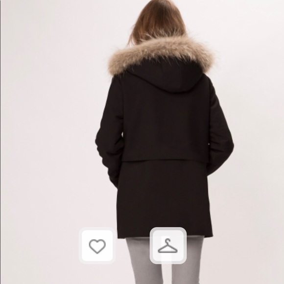 Maje Black Hooded With Racoon Trimed Coat Parka - Picture 4 of 11